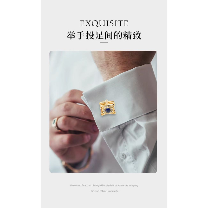 Light Luxury Minimalist French-Style Gold Two-Tone Diamond-Encrusted Cufflinks for Men, Suitable for Weddings and Business Shirts, Trendy Metal Cuff Studs