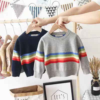 Boys sweater autumn and winter new Korean version pullover pure cotton men's baby sweater round neck double knit children's sweater