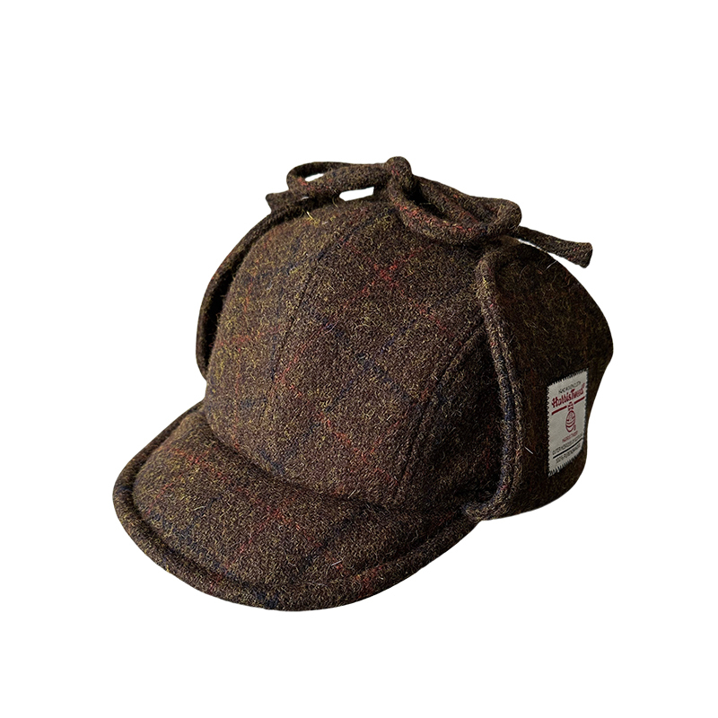 Harristweed Plaid Lei Feng Hat Autumn and Winter New Wool Warm Ear Protection Windproof Tweed Aviator Hat