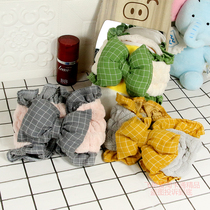 Cute plaid fabric bow female hair tie plush headband for ears simple face wash hair tie facial mask for beauty