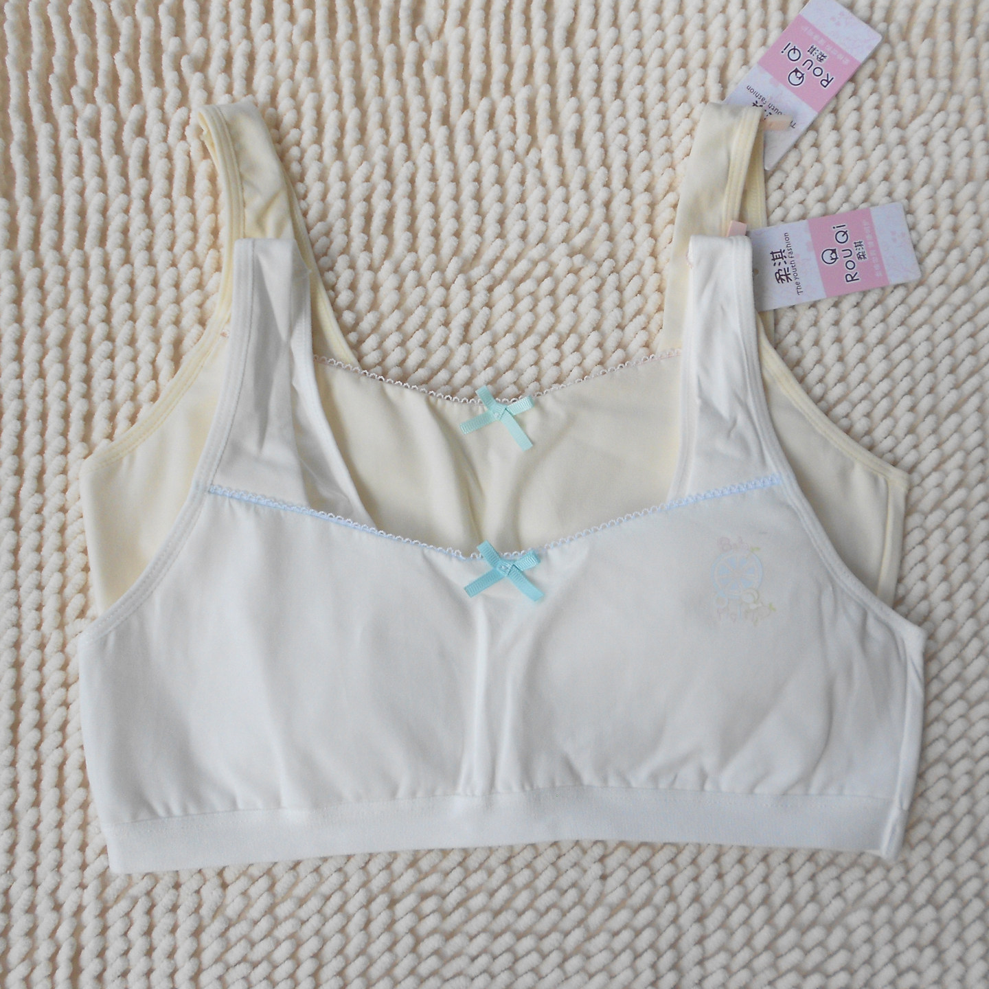 Rouqi 女の子用ブラジャー、ワイヤーなし、薄手のコットンベスト（小学生向け、発育期用）