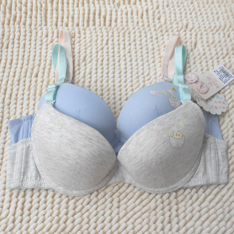 Rouqi ガールズブラ、純綿、中厚/薄手、ソフトアンダーワイヤー、深いVネック、思春期の女子中学生・大学生向け下着