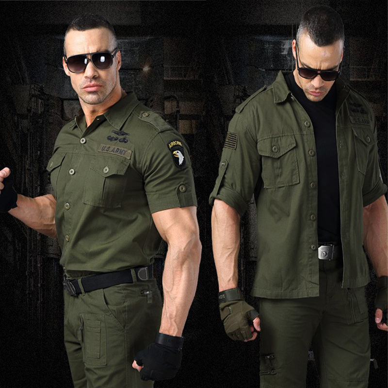 Outdoor Military Enthusiast Casual U.S. 101St Airborne Division Shirt Black Military Green Long and Short Sleeve Shirt Top Men's Summer