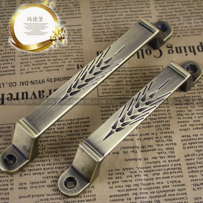 Madeburg European-style Ming-fit handle frontal upper screw wheat ears Aoki bronze drawer overall cupboard cabinet Handles