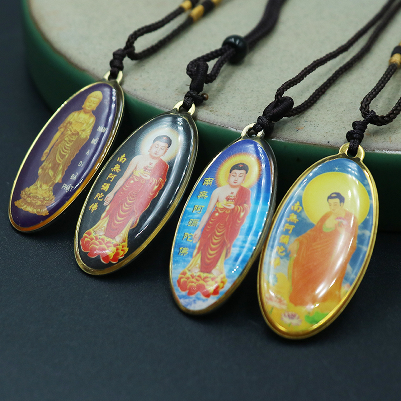 Original black background South No Amitabha Buddha Pendant Buddha Stainless Steel Drip Glue Pendant Necklace Pendant Buddha