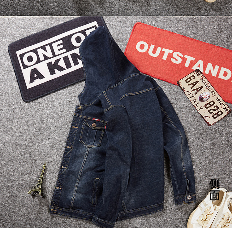 Mùa thu mới kích thước lớn nam áo khoác denim trùm đầu cộng với phân bón tăng chất béo áo khoác chất béo áo khoác 8XL áo bomber