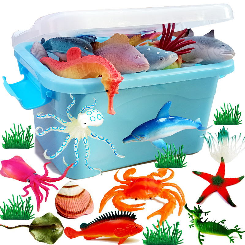 Simulated Soft Rubber Marine Life Children's Cognitive Animal Toys Octopus Shark Tropical Fish Model Teaching Aids Gift Pack