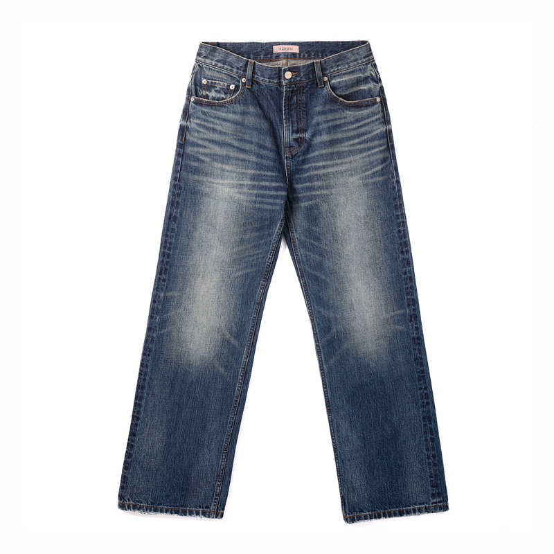 Selfness Heavy-Duty Japanese-Made Red-Edged Kaihara Narrow Vintage Blue Natural Washed Men's Jeans
