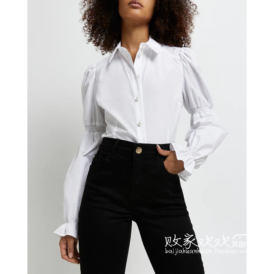 UK 04 11 Piner 2022 Summer women's dress Turned Bubble Sleeves Pure 100 Lap Shirt