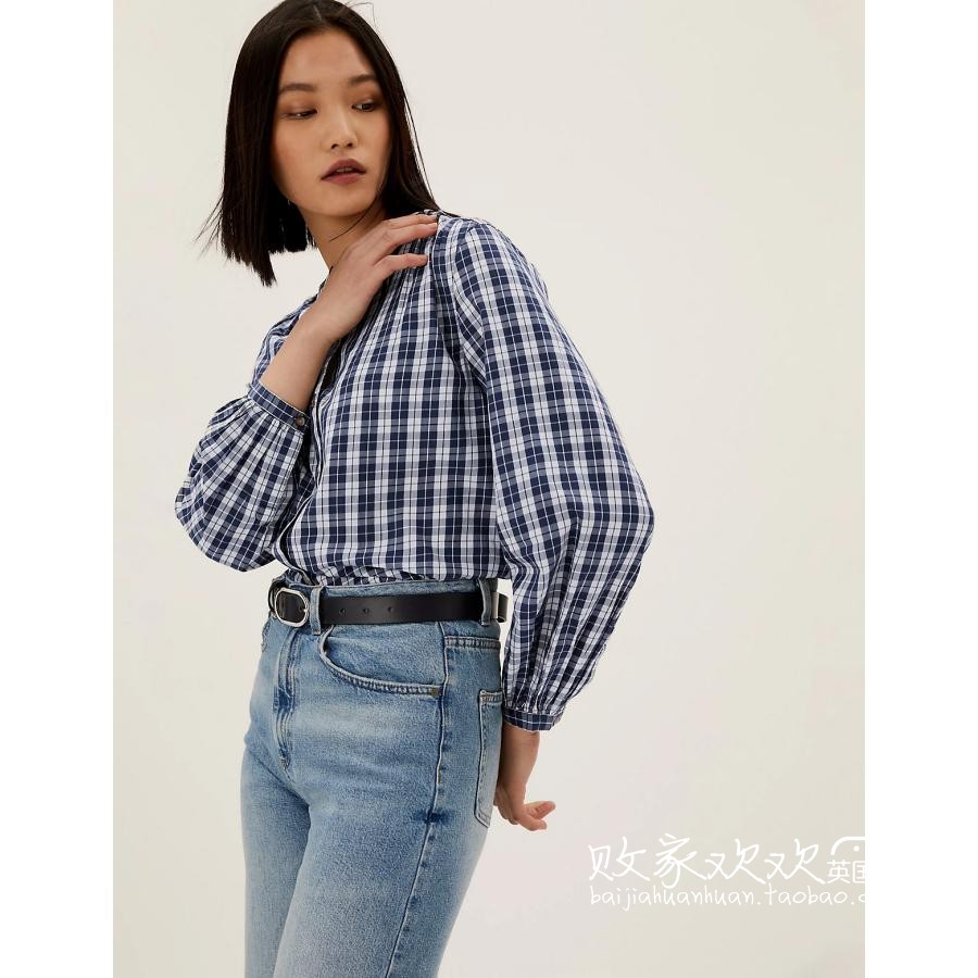 UK 03 04 pint MS ladies dress new stylish plaid long sleeve comfort 100 hitch shirt
