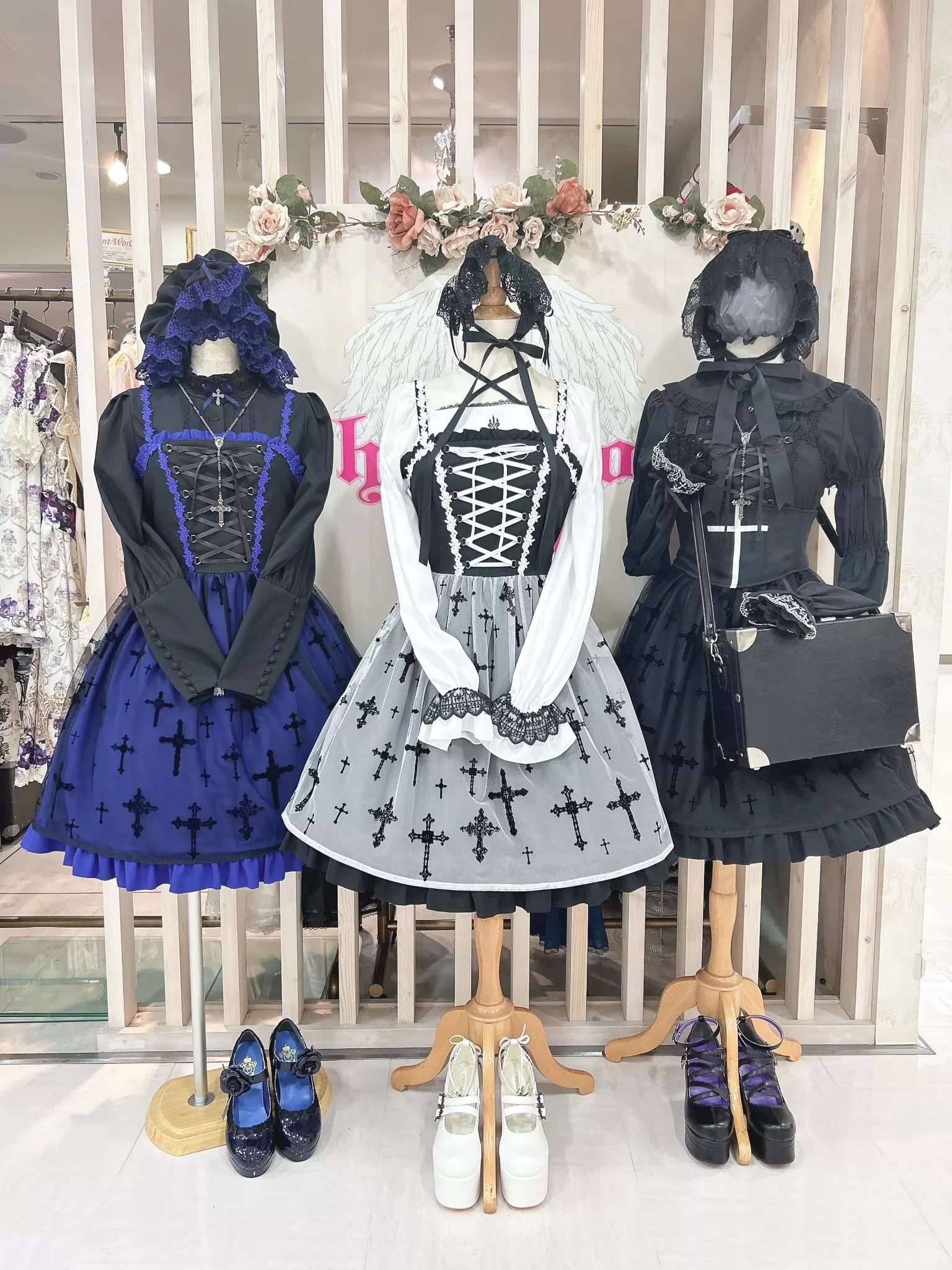 JSK (Moi-meme-Moitie) бархатное готическое lolita платье, крестовый принт, размер 9 — замеры