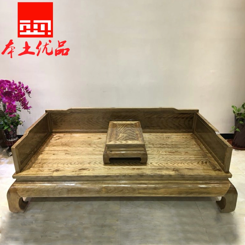 Giường nanmu La Hán bằng gỗ rắn Giường sofa Trung Quốc Xiaoyezhennan cổ đơn giản giường Zen đồ nội thất bằng gỗ gụ - Giường