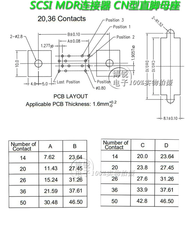 Đầu nối SCSI MDR 36P chất lượng cao loại CN tương thích với ổ cắm cái thẳng 3M 10236-6202PL