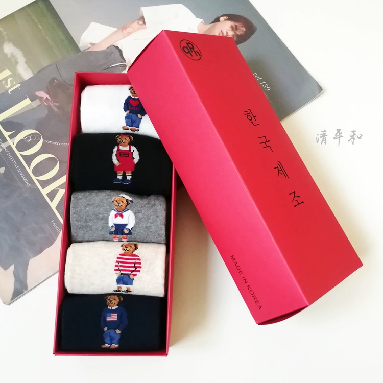 Quà tặng đóng hộp vớ nữ Hàn Quốc nhập khẩu kikiyasocks gấu nữ mô hình vớ cotton mùa thu và mùa đông phiên bản màu rắn của vớ thủy triều