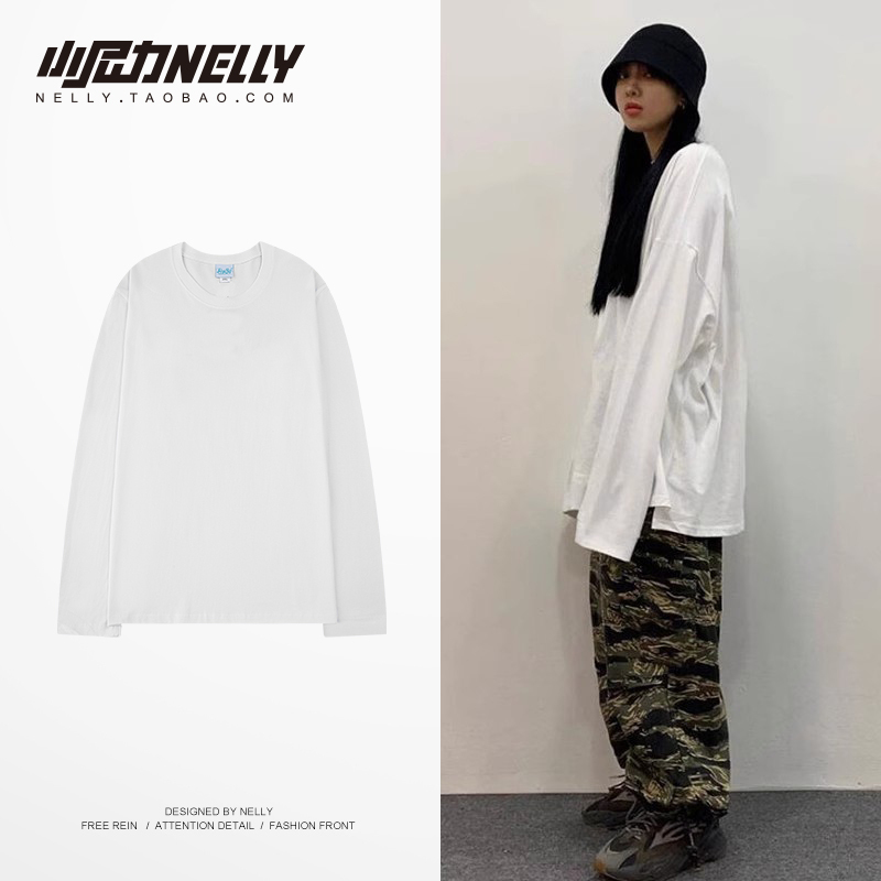 Men's and Women's Long-Sleeved T-Shirts, Trendy Autumn and Winter Clothes, Solid Color, Pure Cotton, Round Neck, White T-Shirt, Autumn Clothes, Loose Bottoming Shirt, Tee