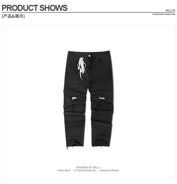 Phần mỏng mùa hè của quần jeans lỗ nam chân Slim từ phiên bản tiếng Hàn của màu đen 乞丐 chín điểm thủy triều Harajuku 9 điểm quần short jean nam