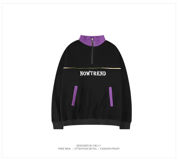 Mùa thu in vài chiếc áo sơ mi ulzzang hip hop thủy triều lỏng lẻo nam và nữ cao cổ áo len bf màu phù hợp với áo thêu hoodie đôi