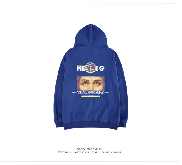 Đường phố mùa đông BF gió trùm đầu áo len màu xanh hoodie nam đẹp