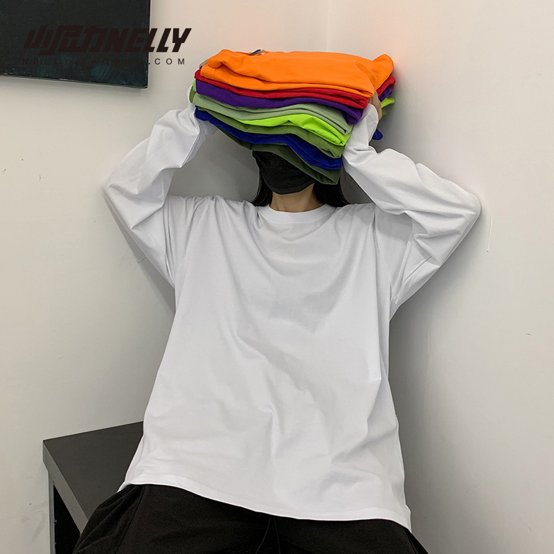 ins Pure Cotton 26 Korea ins Vintage Basic Solid Color Autumn Base Layer Shirt Unisex Long-Sleeve T-Shirt Bf Style ins Pure Cotton 26 Korea ins Vintage Basic Solid Color Autumn Base Layer Shirt Unisex Long-Sleeve T-Shirt Bf Style