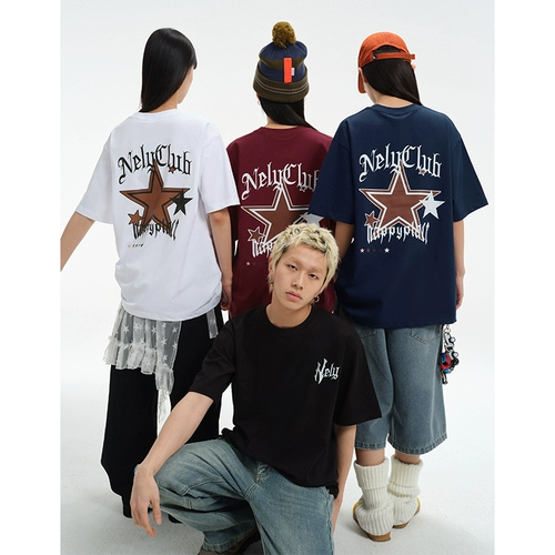 Футболка с коротким рукавом подходит для мужчин и женщин, оверсайз, в американском стиле, стиль «Хай стрит»