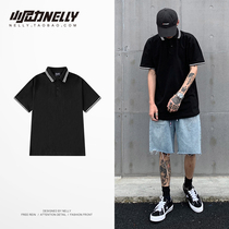 2021 street hip-hop summer new black pure cotton embroidery short-sleeved pop men polo shirt lapel T-shirt mens pop brand