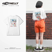 Hàn Quốc INS với các chữ graffiti phong cách retro in áo thun ngắn tay 18ss nam và nữ mẫu tay áo nửa tay