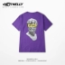 Hàn Quốc hip hop cotton retro in bf lỏng chic vòng cổ mùa hè ngắn tay áo thun tím nam và nữ áo phông nam tay ngắn có nón Áo phông ngắn