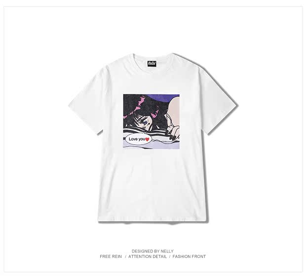 Đàn ông và phụ nữ in áo thun hip-hop phong cách Harajuku nửa nam 2018 mới xu hướng tay ngắn năm điểm mùa hè Hàn Quốc lỏng lẻo áo phông nam có cổ