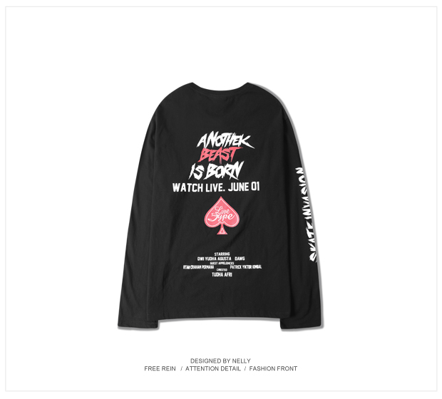 Châu Âu nguyên bản và West Coast Street Tide Thương hiệu Hip Hop skateboard Street Dance Loose Long Áo thun dài tay Chữ in cổ điển áo phông trắng nam