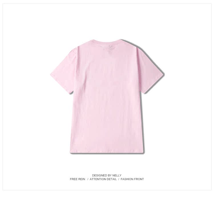 Phong cách Harajuku chữ màu hồng in ngắn tay áo sơ mi hoang dã học sinh Hàn Quốc ulzzang nam nữ áo thun thủy triều áo tommy