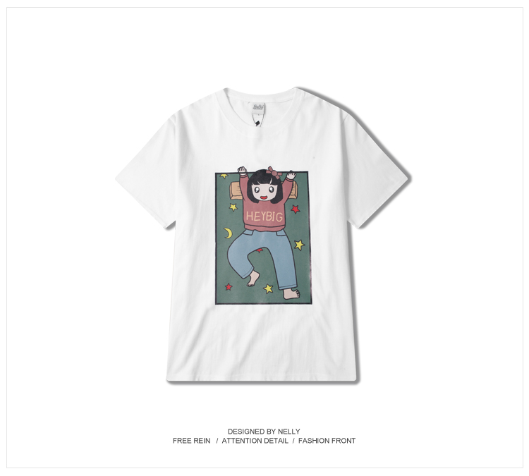 Hồng Kông hương vị retro Harajuku hip hop dễ thương phim hoạt hình T-Shirt nam giới và phụ nữ ngắn tay Hàn Quốc phiên bản lỏng kích thước lớn sinh viên trắng nửa tay áo