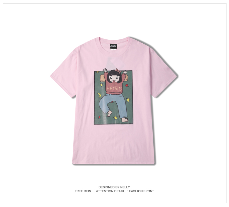 Hồng Kông hương vị retro Harajuku hip hop dễ thương phim hoạt hình T-Shirt nam giới và phụ nữ ngắn tay Hàn Quốc phiên bản lỏng kích thước lớn sinh viên trắng nửa tay áo