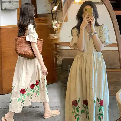 Japanese pregnant women summer dress dress 2021 new fashion foreign style loose big size cover pregnant belly summer pregnant woman skirt