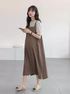 Japanese pregnant women summer dress suit new fashion foreign pie large size loose slim long version suspender chiffon skirt