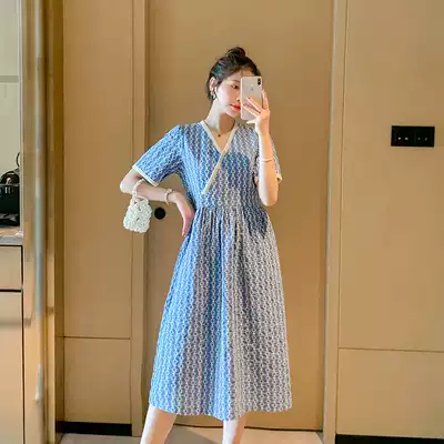 Japanese senior pregnant women summer dress dress dress belly does not show love fashion foreign style loose large size pregnant woman skirt summer