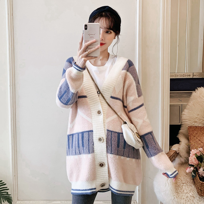 Japanese pregnant women sweater spring autumn cash 2021 new net red knit cardiovert blouse pregnant women's autumn clothing suit stylish style 