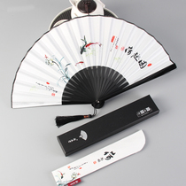 Ancient style Hanfu fan folding fan Chinese style mens summer portable tassel retro cloth folding womens small fan