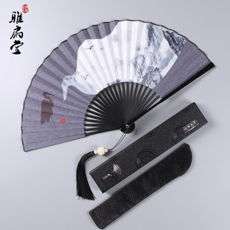 8 inch original classical Chinese style landscape painting folding fan men's ancient Hanfu portable folding domineering fan custom