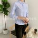 New women's blue striped shirt lapel short-sleeved dark button anti-light square collar blue strip business wear cotton large size long sleeves