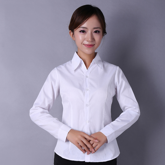 Mùa hè mới phụ nữ áo sơ mi chuyên nghiệp mặc yếm văn phòng mặc v- cổ trắng sọc áo sơ mi ngắn tay áo sơ mi lụa