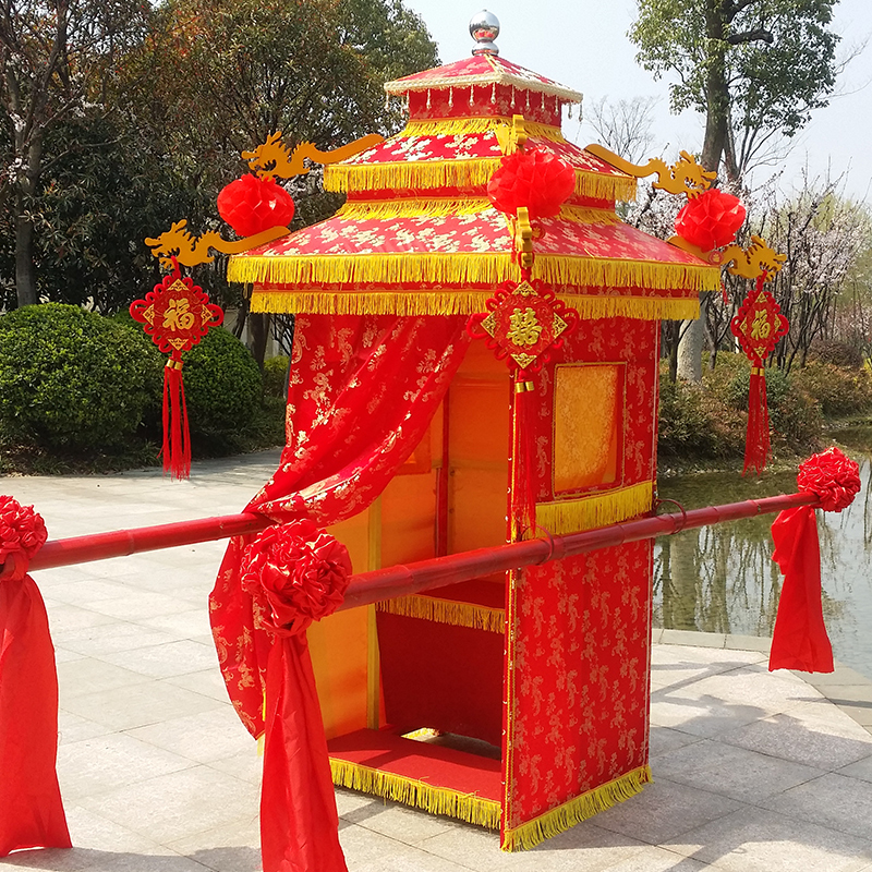Golden wedding wedding film and television props Dragon and phoenix figure folding sedan chair Sedan chair Wedding supplies Chinese bridal wedding sedan chair