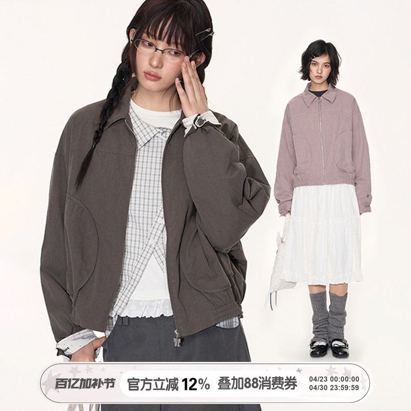 Napsnaps Original Retro Workwear Short Jacket for Women, Shapeable Collar, Polka Dot Lining, Spring and Autumn Jacket Top