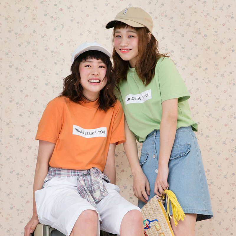 午睡原创日系 甜美棉质宽松百搭圆领字母图案套头T恤女 夏季新品