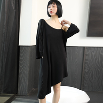 Pajamas female summer sexy backless summer nightgown cute lady long dress solid color large size loose home clothes