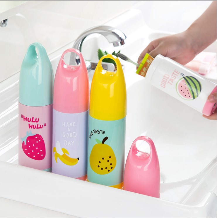 Cute Fruit Pattern Toothbrush Cartridge Cover Toothpaste Toothbrush Barrel Travel Toothbrushing Toiletry Dental containing box Toothbrush Cup