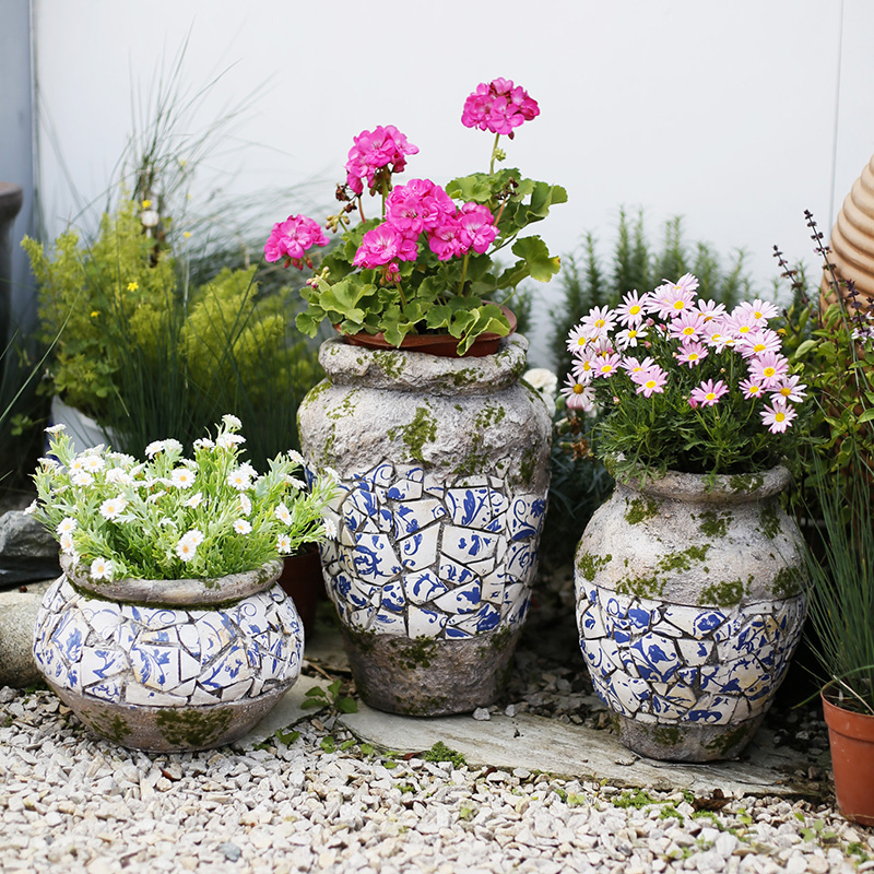 Green flower porcelain flower pot outdoor patio garden decoration creative personality European-style balcony arranged with multi-meat green-planted coarse pottery jar