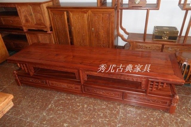Red Sandalwood TV Cabinet Four Pumping Ground Cabinet Short Cabinet Vintage Red Wood Furniture Manufacturers Straight Sales