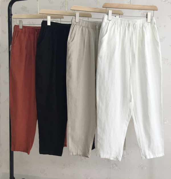 2020 summer I00 % pure linen cool and comfortable loose 90% smoke pipe pants