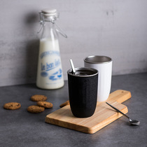 Simple thermos cup Stainless steel double-layer open cup drinking water vertical texture anti-slip coffee cup Car handy cup