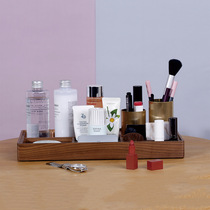 (Cosmetics storage box)Wooden lattice lipstick skin care products Brush Dresser desktop finishing box Japanese style